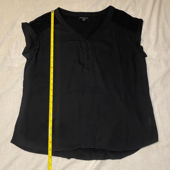 Fortune + Ivy Helina Mixed Material Blouse Womens L Black Career Roll Cuff EUC - Picture 9 of 9